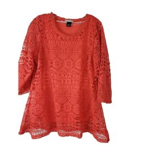 Kate & Henry Women's Coral Orange Lace Overlay Cami Blouse Size M